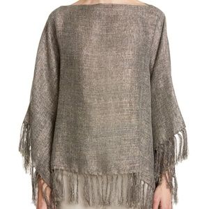 Brunello Cucinelli Linen Fringe Metallic Poncho